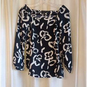 J. Crew 365 Women's Size‎ 2 Square Neck Navy Blue Brushstroke Floral Crepe Top